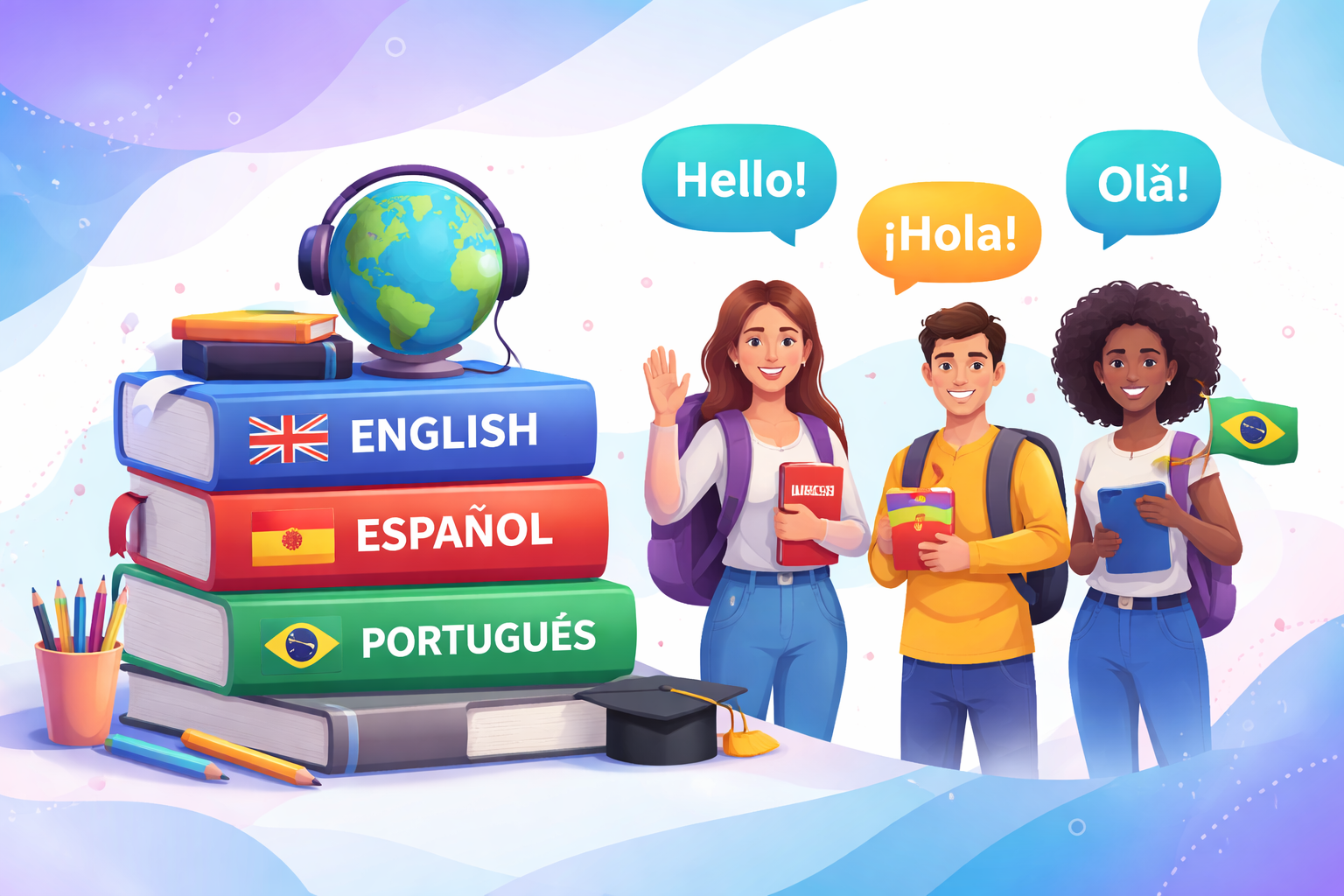Aprendé inglés, español y portugués